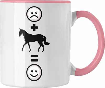 Produktbild von Trendation - Pferde Reiten Tasse Geschenk für Reiterin Pferdeliebhaber  :( + Pferd = :) Lustige Geschenkidee Geburtstag (Rosa)