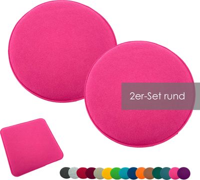 heimtexland ® Sitzkissen Set Filz Stuhlkissen Stuhlauflage Filzkissen Stuhl Polster Kissen Typ631 2er Set 35 cm Rund Pink