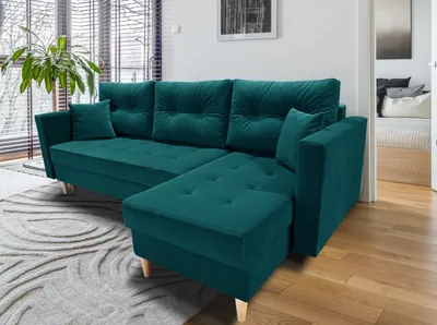 Produktbild von MTJMöbel Ecksofa SKANDI 222x140 - UNIVERSALECKE - mit Schlaffunktion - 2 Bettkästen - Bettsofa - Türkisfarbener Samtstoff - MATT VELVET 27228