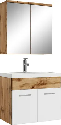 Immagine prodotto di Badplaats Set completo di mobili da bagno Montreal 60 x 35 cm rovere con bianco - Mobili da bagno con lavabo e armadio a specchio