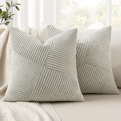 Produktbild von Set aus 2 Cremeweißen Kissenbezügen 45 x 45 cm aus Kordsamt für Sofa und Wohnzimmer