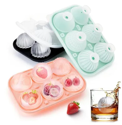 Immagine prodotto di Set di 3 stampi per cubetti di ghiaccio, forma rotonda, con coperchio, in silicone, colore nero, rosa e verde