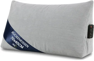 Produktbild von Keilkissen Rückenkissen Lesekissen für Bett Sofa & Couch Hellgrau Cord 70 cm