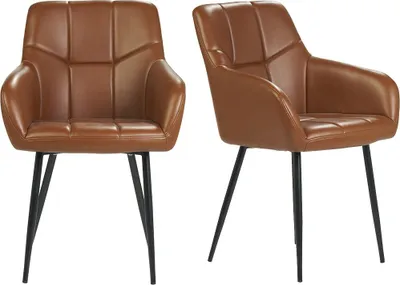 Produktbild von Miliboo - Design-Stühle aus braunem Polyurethan und schwarzem Metall (2er-Set) MONTERO