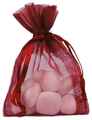 Produktbild von 10 Organza Säckchen bordeaux 7,5x10cm mit Satinband-Tunnelzug für Gastgeschenke