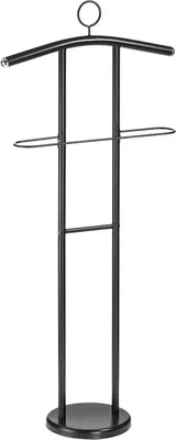 Produktbild von Herrendiener GÜNTHER, Kleiderbügel und Hosenablage, Metall Schwarz - Stummer Diener mit Ablage, Modern, Kleiderbutler | Schicker Kleiderständer für Schlafzimmer, Gürtel & Hut Ablage