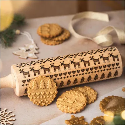 Productafbeelding van Kerststempel voor deeg - Scandinavisch patroon - Lasergeëtst - Deegroller met kerstmotief