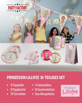 Produktbild von Prinzessin Lilifee 51-tlg. Party Set – Deko mit Geschenktüten Ballons Wimpel