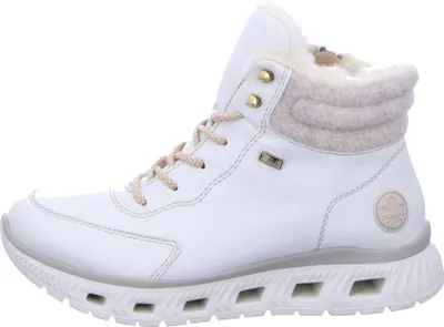 A side view of a white women's boot.