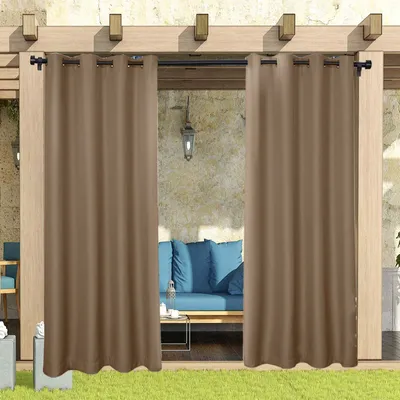 Produktbild von 2er-Set Outdoor Vorhang Gardinen Verdunkelungsvorhang Blickdicht, Garten Patio Balkon Wasserdicht Sonnenschutz & Sichtschutz Outdoorvorhäng (132*275cm, Braun)