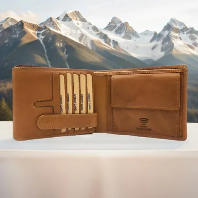 Produktbild von Hill Burry echt Leder Geldbörse Portemonnaie mit 18 Kartenfächern und RFID Schutz cognac braun
