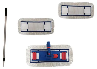 Produktbild von CleanSV MopSet Lamo Laschenmop 40 cm, 1 Laschenmophalter, 3 Laschenmopp und Teleskopstiehl Bodenwischer