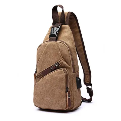 Produktbild von STILVORA Umhängetasche Herren Umhängetasche aus Canvas, Freizeit Slingbag, multifunktional mit USB-Anschluss, modische Brusttasche, Schultertasche für Alltag & Reisen, Braun