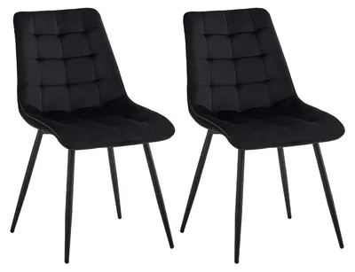 Immagine prodotto di Set da 2 sedie da pranzo - Sedie imbottite - Velluto - Gambe in metallo - Stile moderno - Comode - Senza braccioli - Facili da montare - Nero