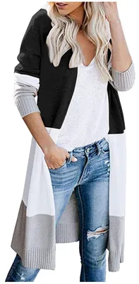 Productafbeelding van Mode Lange Cardigan voor Dames, Gestreept en Elegant