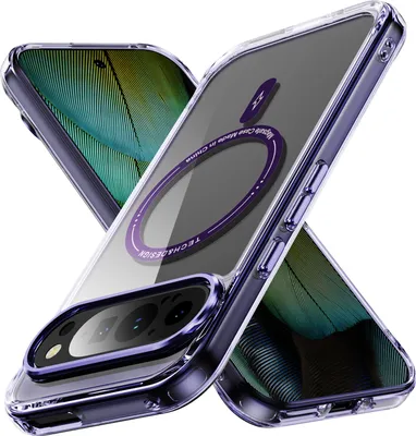 Immagine prodotto di Custodia magnetica trasparente per Google Pixel 9 / Pixel 9 Pro, compatibile con MagSafe, custodia protettiva ibrida antiurto viola