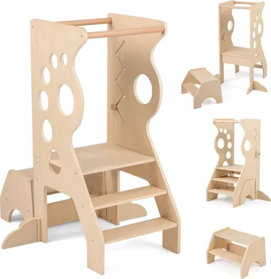Produktbild von 3-in-1 Lernturm für Kinder mit 2-stufigem Hocker und Sicherheitsbügeln