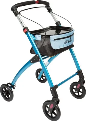 Produktbild von Mobilex - Indoor Rollator Jaguar, schmal mit Tablett, Leichtgewicht Wohnungsrollator faltbar, Heimrollator, bis 100 kg, Farbe: blau