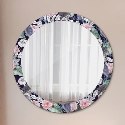 Produktbild von Ø80cm Spiegel - Glasrahmen mit Aufdruck - Wandspiegel Schlafzimmer - Kraniche Vögel