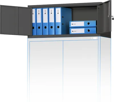 Produktbild von Aktenschrankaufsatz Aufsatz für Aktenschrank Büroschrank Metall Pulverbeschichtung Flügeltüren 38 x 90 x 40 cm Anthrazit