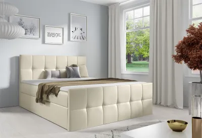 Produktbild von Boxspringbett Schlafzimmerbett CARMEN LUX 120x200cm Kunstleder Madryt Creme