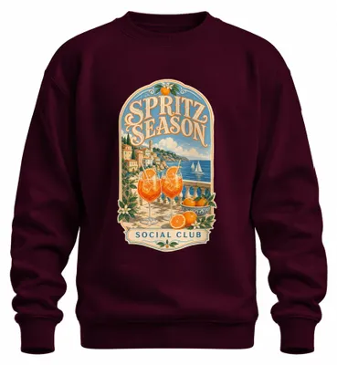 Zdjęcie produktu dla Spritz Season Social Club, włoskie wakacje, aperitivo, bluza z kapturem, kolor burgundowy, rozmiar L