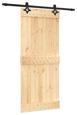 Zdjęcie produktu dla Drzwi przesuwne w kolorze naturalnym i czarnym, 90 x 210 cm, z litego drewna sosnowego