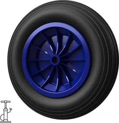 Image de 1 x Roue à air Ø 370 mm 3.50-8 palier lisse roue de brouette pneus, noir/bleu
