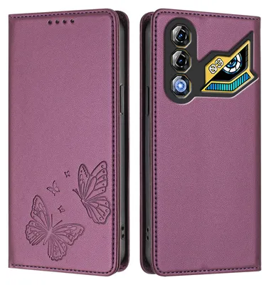 Image de Étui en cuir pour ZTE nubia Neo 3 GT, motif papillon, étui portefeuille à rabat avec support, violet