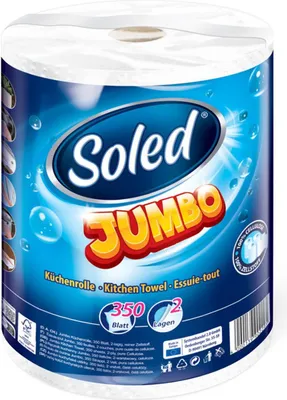 Produktbild von 6x Soled Jumbo Küchenrolle XL | 350 Blatt 2-lagig 18 cm Blattlänge | Extra saugstark & groß | Küchenpapier für Haushalt, Werkstatt & Gastronomie