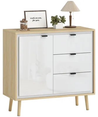 Image de Buffet salon meuble de rangement armoire de cuisine placard š€ 2 portes 3 tiroirs et šŠtagššre ršŠglable, 80x35x77cm, blanc