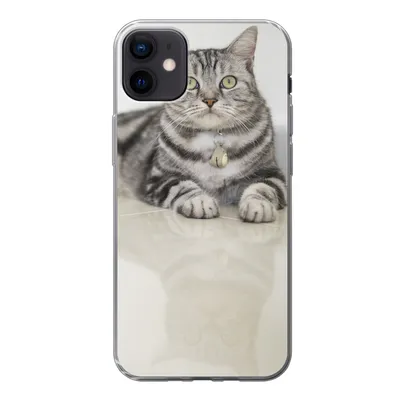 Produktbild von MuchoWow® Handyhülle Schutzhülle Hülle für iPhone 12 mini Katze - Grau - Tier - Mädchen - Kinder - Jungen - Kind Silikon Softcase Handy Hülle - Bild