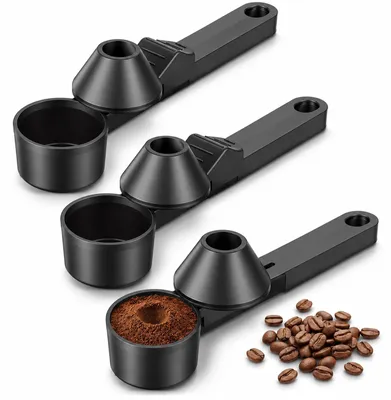 3 Kaffeelöffel mit Trichter, Portionierer, Schwarz, Kunststoff