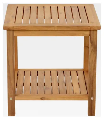 Produktbild von Beistelltisch aus Akazienholz Iowa geölt - 45 x 45 cm - Gartentisch mit 2 Ablagen - Couchtisch aus Akazienholz für Balkon, Terrasse und Garten