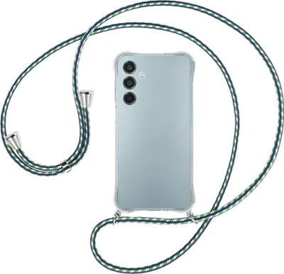 Produktbild von Handykette Backcover-Schutzhülle mit Band (Metall silberfarben) für Samsung Galaxy M35 5G - grün/blau/weiß