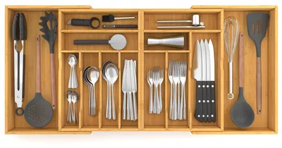 Image de Organisateur de cuisine extensible pour couverts, en bambou