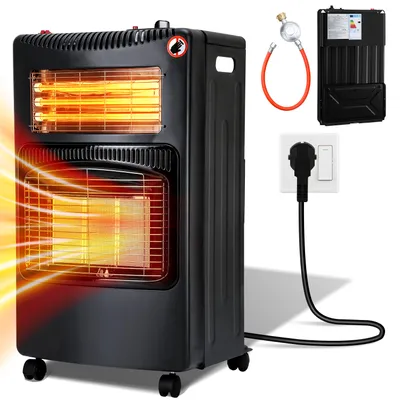 Produktbild von Ikodm Hybrid Gasheizer mit Quarzheizung, Gas 4,2 kW + Elektro 1,2 kW, faltbar, 5 Rollen