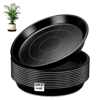 Produktbild von 12 Stück runde Untersetzer für Blumentöpfe 26 cm aus Kunststoff