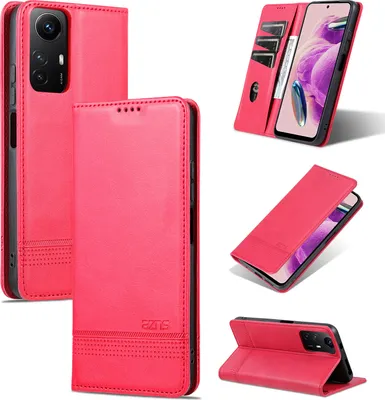 Produktbild von Leder Hülle für Xiaomi Redmi Note 12S, Klapphüllen Brieftasche Magnetverschluss Ständer Schutzhülle Rosa