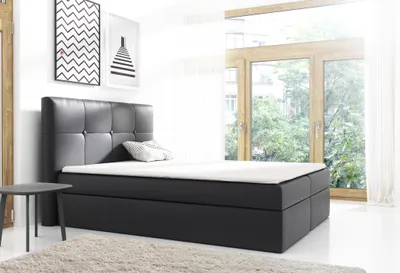 Produktbild von Boxspringbett LINGO , Pocket Matraze Topper , 140 x 200 cm , ( Schwarz - Madryt 1100 )