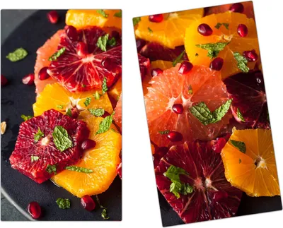Produktbild von Spritzschutz Herdabdeckplatte Schneidebrett aus Glas Zitrussalat 2-Teilig (60x52cm)