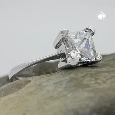 Produktbild von Gr. 62 - Ring 8mm einzelner Zirkonia glänzend rhodiniert Silber 925 Ringgröße 62