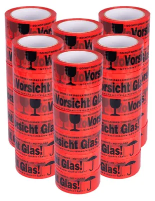 Warnband Vorsicht Glas 50 mm x 66 m, 36 Rollen, reißfest