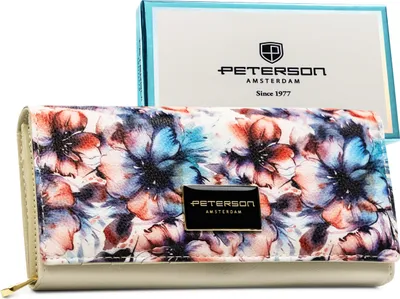 Obrázek produktu pro Peterson dámská peněženka s květy kožená RFID bežová 18,5x9 cm