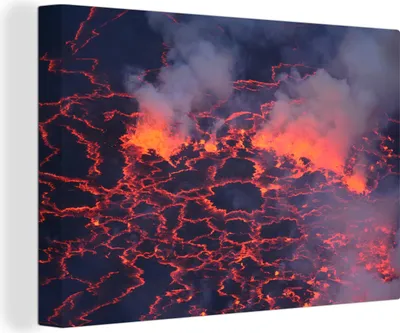 Produktbild von OneMillionCanvasses® - Leinwandbilder - 140x90 cm, Luftaufnahme eines Lavasees, Wandbilder Kunstdruck Wanddekoration - Foto auf Leinwand - Gemälde auf Holzrahmen