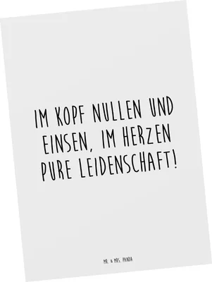 Produktbild von Mr. & Mrs. Panda Postkarte Spruch Programmierer Herz - Weiß - Geschenk, IT-Branche, IT, Berufsgestaltung, Ansichtskarten, Programmiersprachen, Binärcode, Fotokarte, Beruf