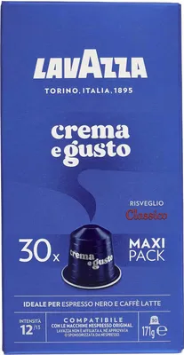A box of Lavazza Crema e Gusto coffee capsules.