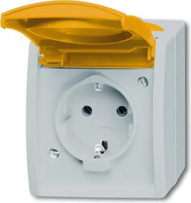 Produktbild von Busch-Jaeger 20 EWN-14-53 SCHUKO® Steckdose, mit orangenem Klappdeckel grau/blaugrün