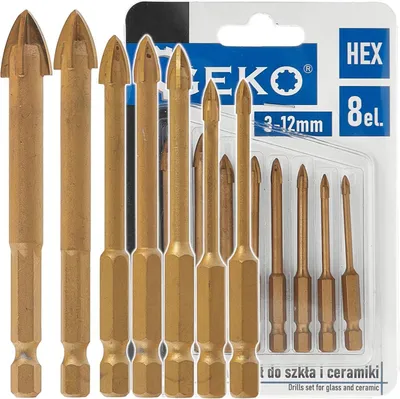 Immagine prodotto di Set 7 punte da trapano per piastrelle semi dure e vetro, HEX 3-12 mm,8 pezzi Geko