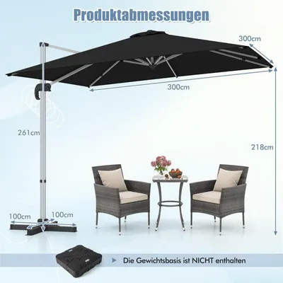 Immagine prodotto di Ombrellone rettangolare 300 x 300 cm grande ombrellone a sbalzo con manovella nero